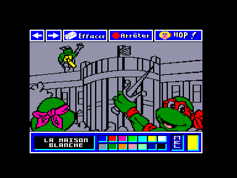 screenshot of the Amstrad CPC game Teenage Mutant Hero Turtles World Tour by GameBase CPC