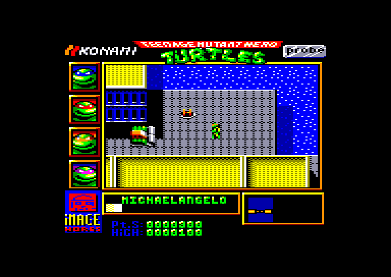 screenshot of the Amstrad CPC game Teenage Mutant Hero Turtles by GameBase CPC