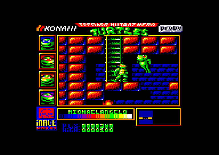 screenshot of the Amstrad CPC game Teenage Mutant Hero Turtles by GameBase CPC