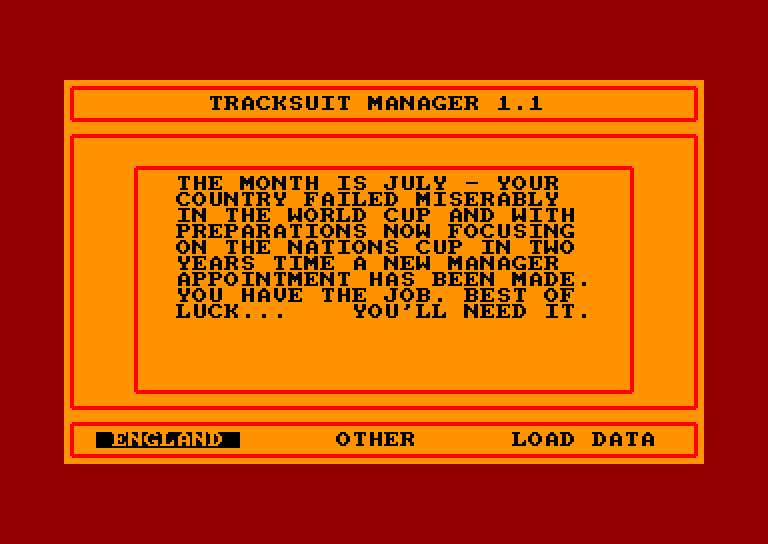 screenshot of the Amstrad CPC game Tracksuit Manager by GameBase CPC