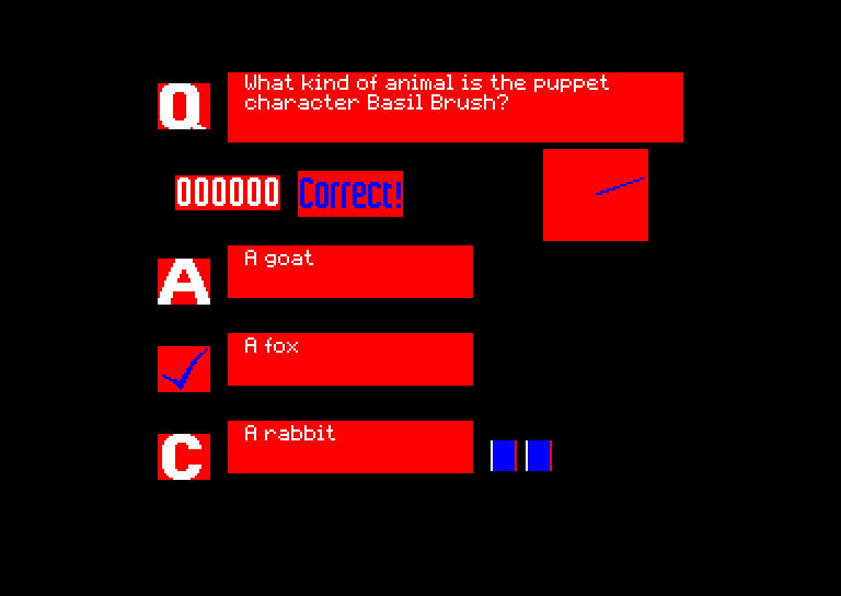 screenshot of the Amstrad CPC game Arcade Trivia Quiz Simulator by GameBase CPC