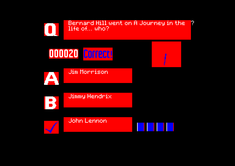 screenshot of the Amstrad CPC game Arcade Trivia Quiz Simulator by GameBase CPC