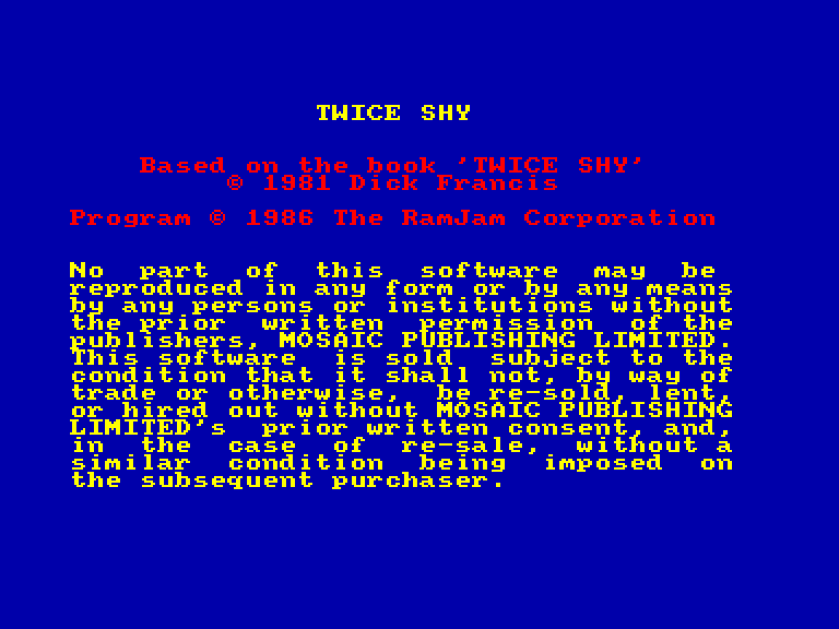 screenshot of the Amstrad CPC game Twice shy by GameBase CPC