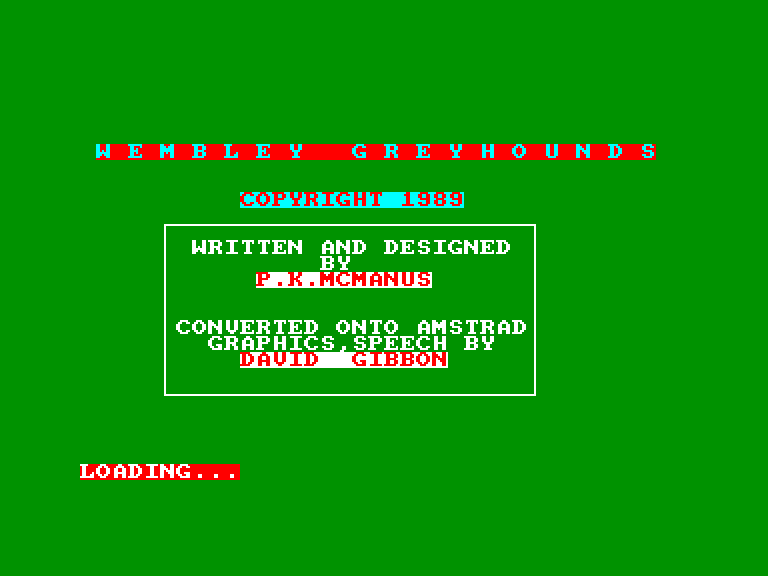 screenshot of the Amstrad CPC game Wembley Greyhounds by GameBase CPC