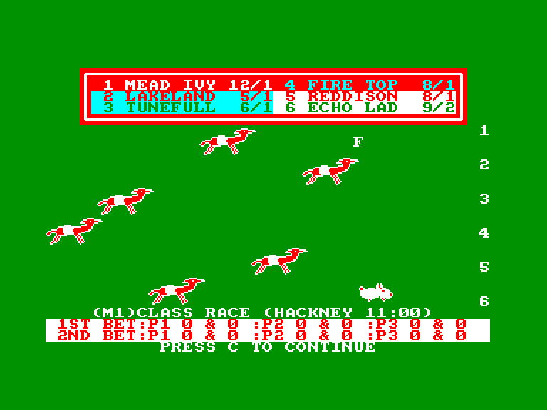 screenshot of the Amstrad CPC game Wembley Greyhounds by GameBase CPC
