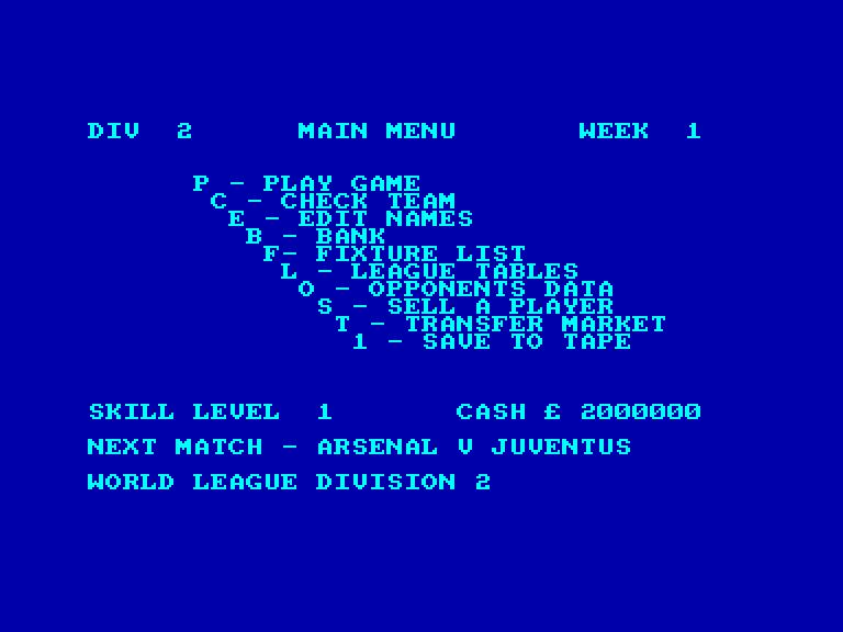 screenshot of the Amstrad CPC game World soccer league by GameBase CPC