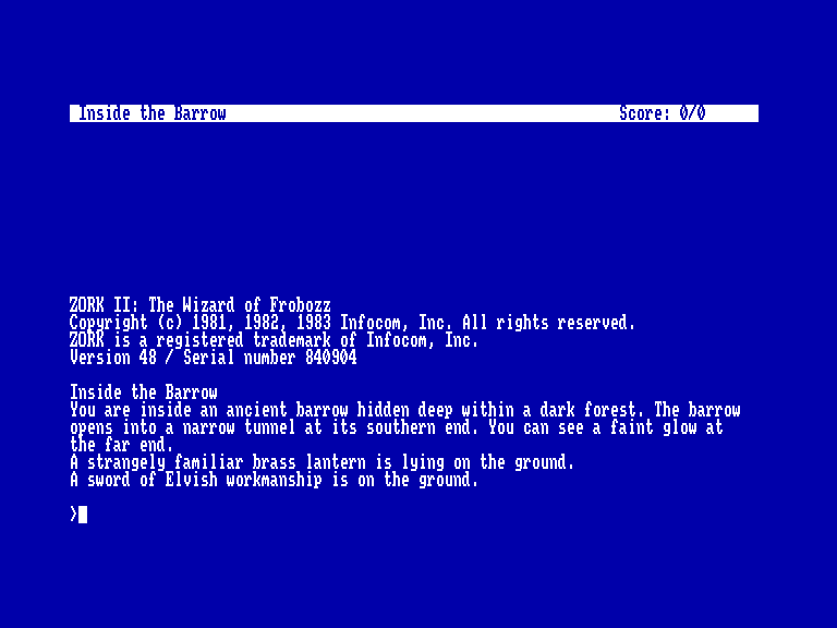 screenshot du jeu Amstrad CPC Zork II: the wizard of frobozz