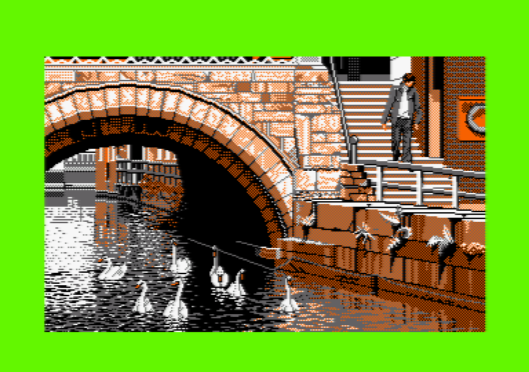 Swans by Jill Lawson, mode 1 picture on an Amstrad CPC
