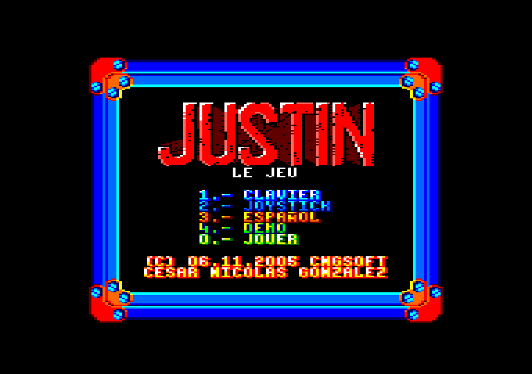 Menu du jeu Justin