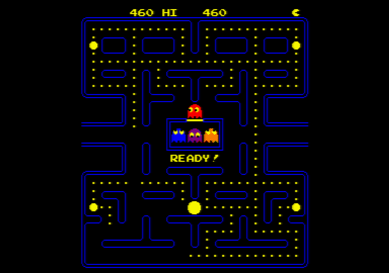 the Pac-Man arcade game running on an Amstrad CPC